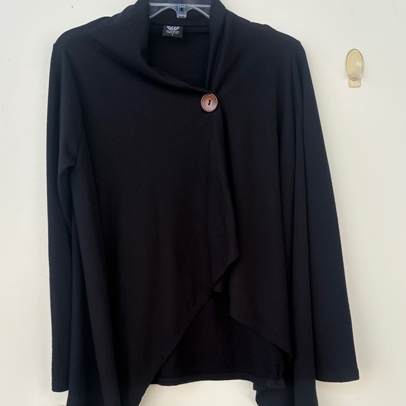 bobeau Sweaters - bobeau Black Draped Button-Front Sweater